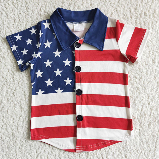 STARS + STRIPES BUTTON-UP COLLARED TOP