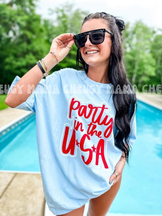 PARTY IN THE USA DOUBLE GLITTER + PUFF TEE/TANK